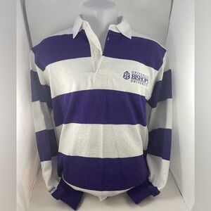 Barbarian Rugby Wear White & Purple Striped Rugby Polo Shirt Size M Bishop’s Uni